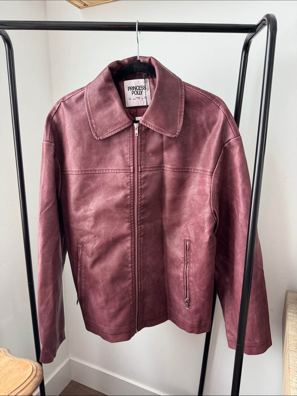 Princess Polly Burgundy Leather Zip-Up Jacket